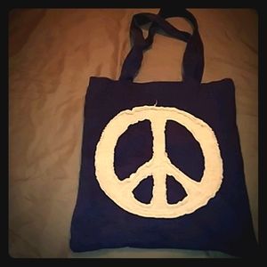 Cute Blue Hobo Bag w/ White Peace Sign 100% Cotton